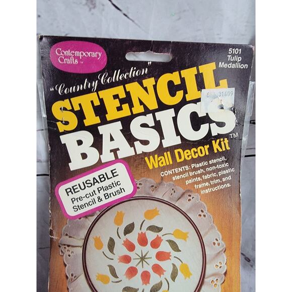 Contemporary Crafts Stencil Basics Wall Decor Kit #5101 Tulip Design Vintage New - Picture 2 of 4